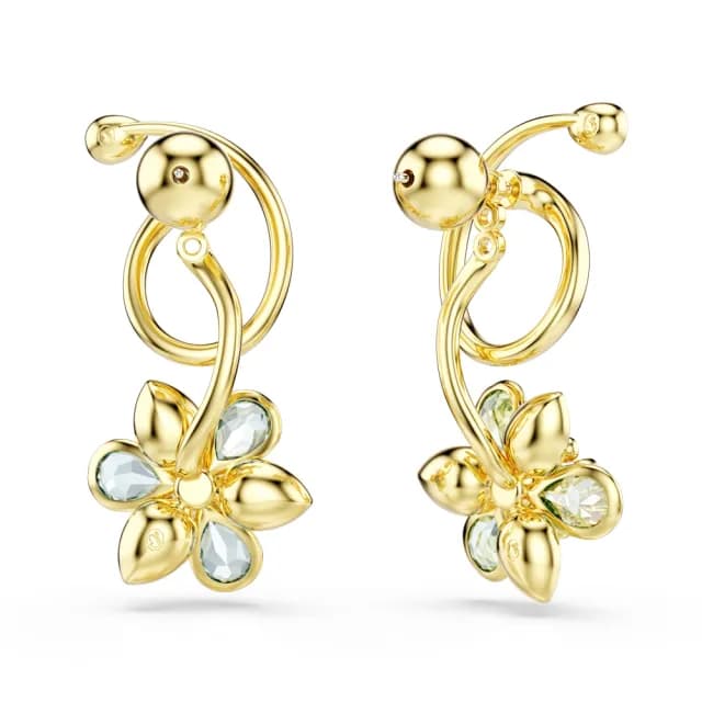 【SWAROVSKI 施華洛世奇】Idyllia 水滴形耳環 非對稱設計 混合式切割 花朵 漸層色 鍍金色