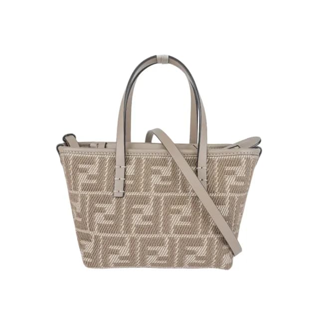 【FENDI 芬迪】Roll FF Logo 牛仔緹花迷你手提/斜背二用包(鴿灰色)