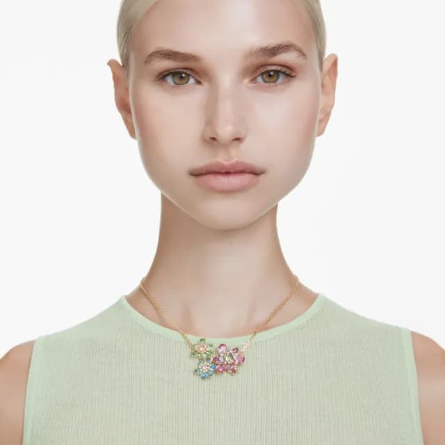 【SWAROVSKI 施華洛世奇】Idyllia 鏈墜 混合式切割 花朵 漸層色 鍍金色(情人節禮物)