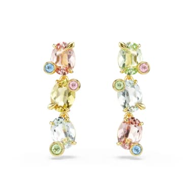 【SWAROVSKI 施華洛世奇】Gema 水滴形耳環 非對稱設計 混合式切割 漸層色 鍍金色