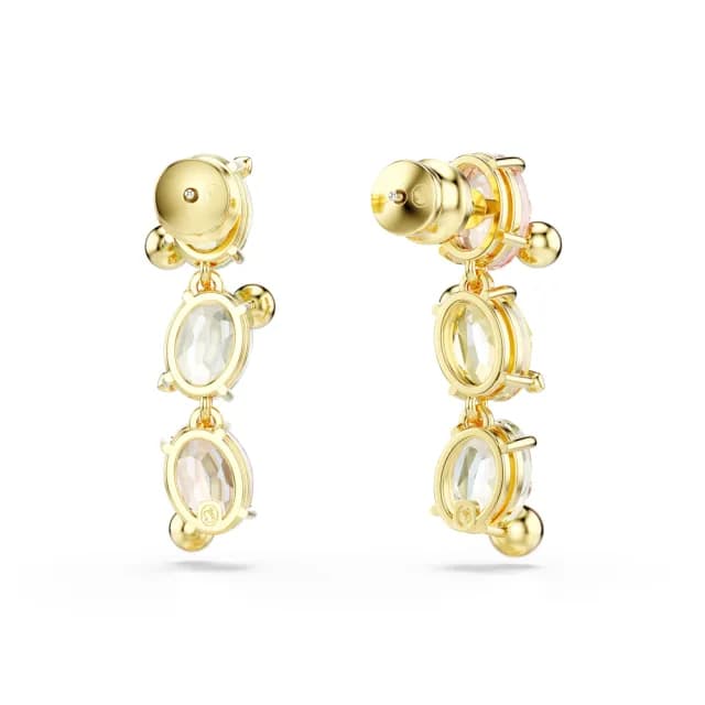 【SWAROVSKI 施華洛世奇】Gema 水滴形耳環 非對稱設計 混合式切割 漸層色 鍍金色