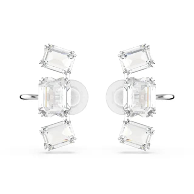 【SWAROVSKI 施華洛世奇】Millenia 夾式耳環 八角形切割 白色 鍍白金色
