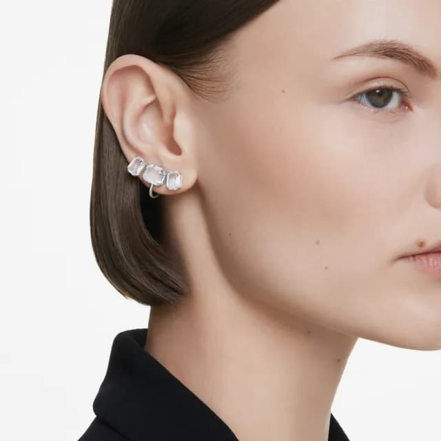 【SWAROVSKI 施華洛世奇】Millenia 夾式耳環 八角形切割 白色 鍍白金色