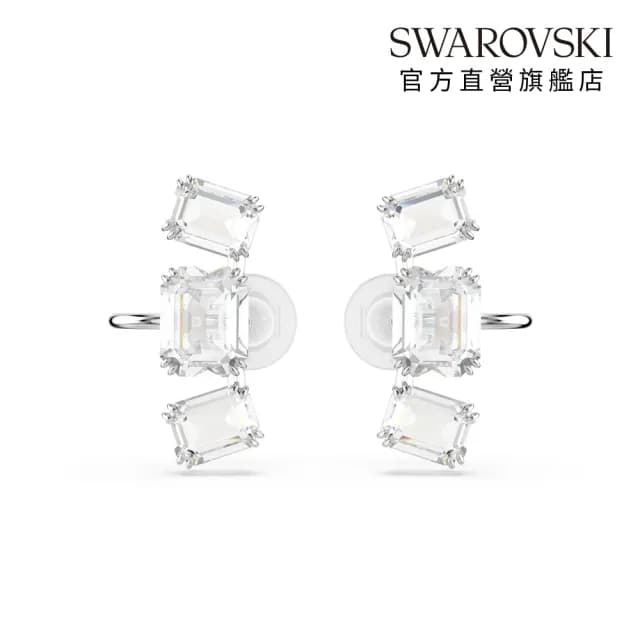 【SWAROVSKI 施華洛世奇】Millenia 夾式耳環 八角形切割 白色 鍍白金色