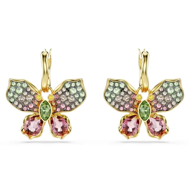 【SWAROVSKI 施華洛世奇】Idyllia 水滴形耳環 混合式切割 密鑲 蝴蝶 漸層色 鍍金色(情人節禮物)