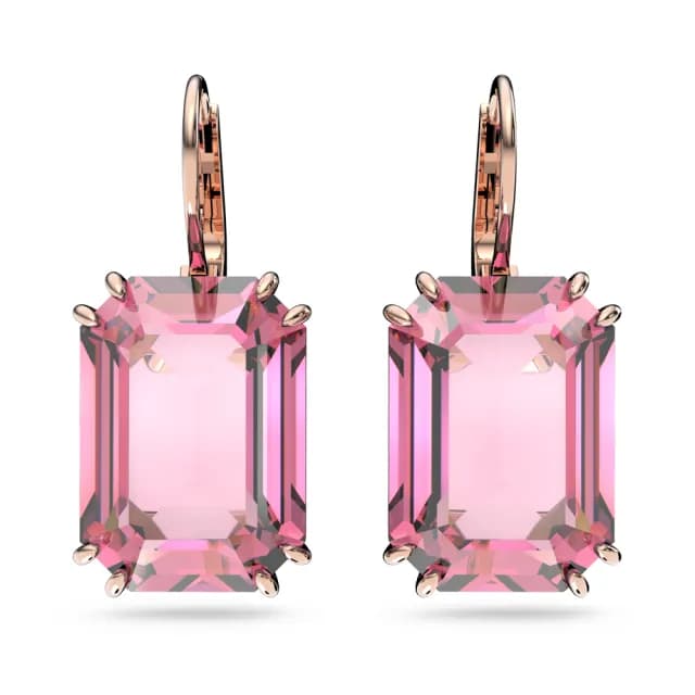 【SWAROVSKI 施華洛世奇】Millenia 水滴形耳環 八角形切割 粉紅色 鍍玫瑰金色(情人節禮物)