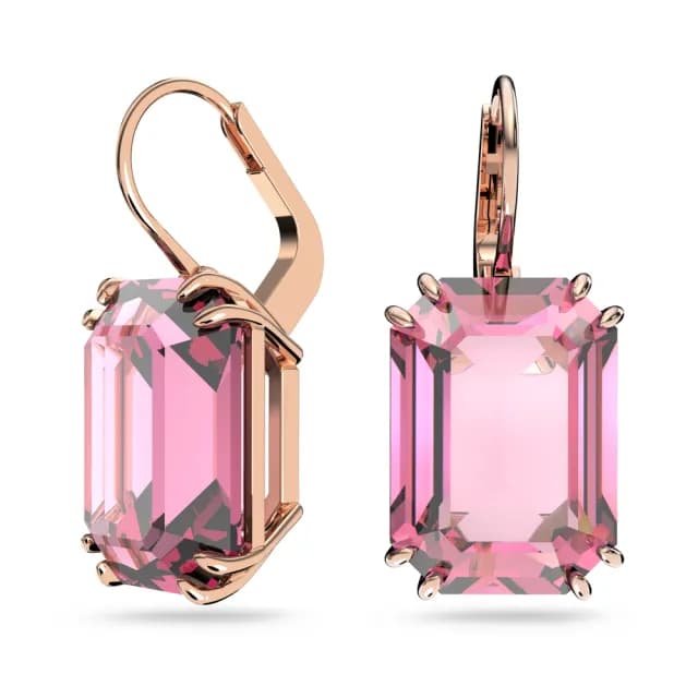 【SWAROVSKI 施華洛世奇】Millenia 水滴形耳環 八角形切割 粉紅色 鍍玫瑰金色(情人節禮物)