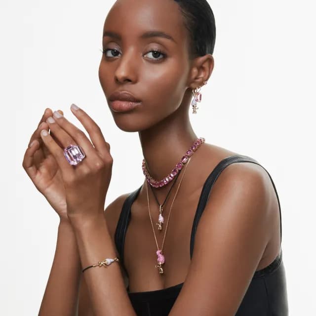 【SWAROVSKI 施華洛世奇】Millenia 水滴形耳環 八角形切割 粉紅色 鍍玫瑰金色(情人節禮物)