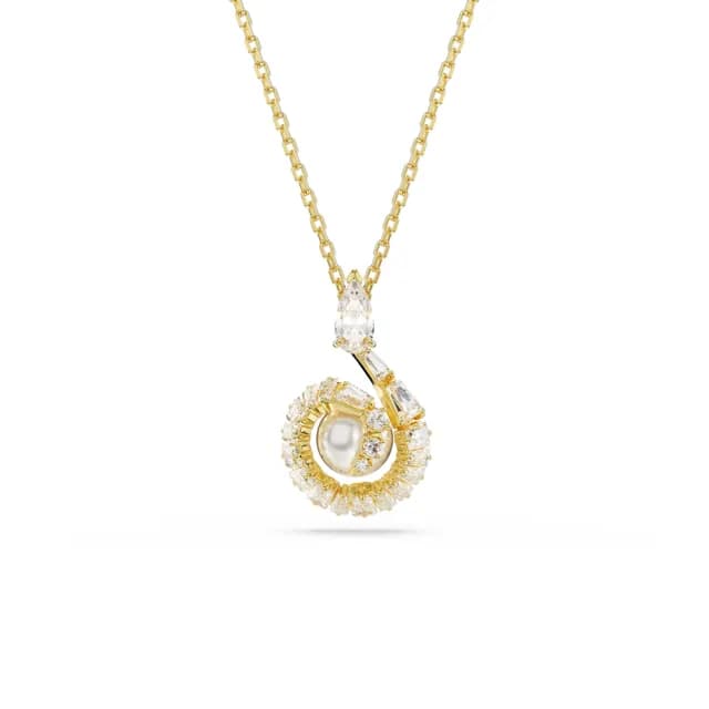 【SWAROVSKI 施華洛世奇】Snake 鏈墜 水晶珍珠 混合式切割 蛇年 白色 鍍金色(情人節禮物)
