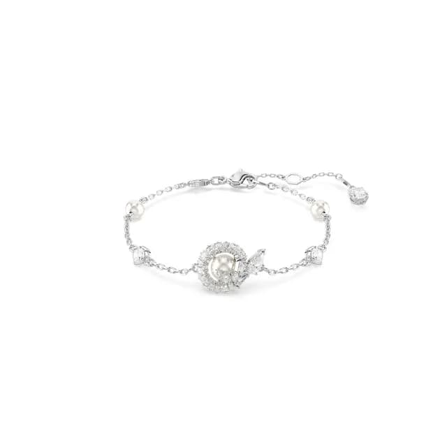 【SWAROVSKI 施華洛世奇】Snake 手鏈 水晶珍珠 混合式切割 蛇年 白色 鍍白金色(情人節禮物)