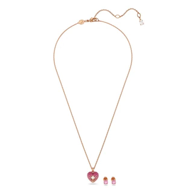 【SWAROVSKI 施華洛世奇】Idyllia 套裝 心形 粉紅色 鍍玫瑰金色