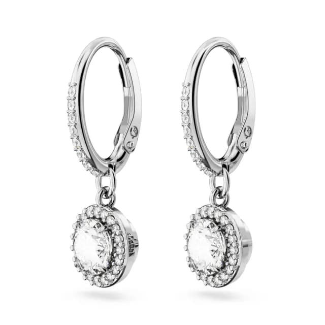 【SWAROVSKI 施華洛世奇】Una Angelic 水滴形耳環 圓形切割 密鑲 白色 鍍白金色