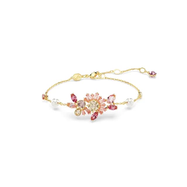 【SWAROVSKI 施華洛世奇】Gema 手鏈 水晶珍珠 混合式切割 花朵 粉紅色 鍍金色