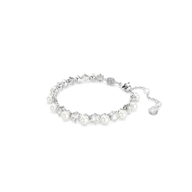 【SWAROVSKI 施華洛世奇】Matrix Tennis 手鏈 水晶珍珠 圓形切割 白色 鍍白金色