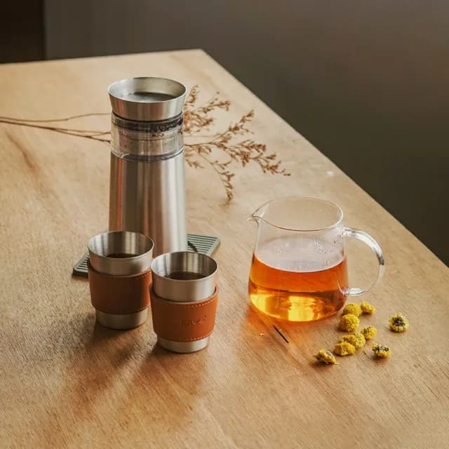 【Driver】鋼丹泡茶壺聚會豪華組(泡茶杯 泡茶壺 沖茶壺 不鏽鋼茶壺 隔熱杯 茶葉罐 茶器 茶具 茶壺茶杯組)