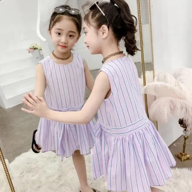 【小衣衫童裝】中大童夏季氣質無袖豎條紋連身裙洋裝(1090325)