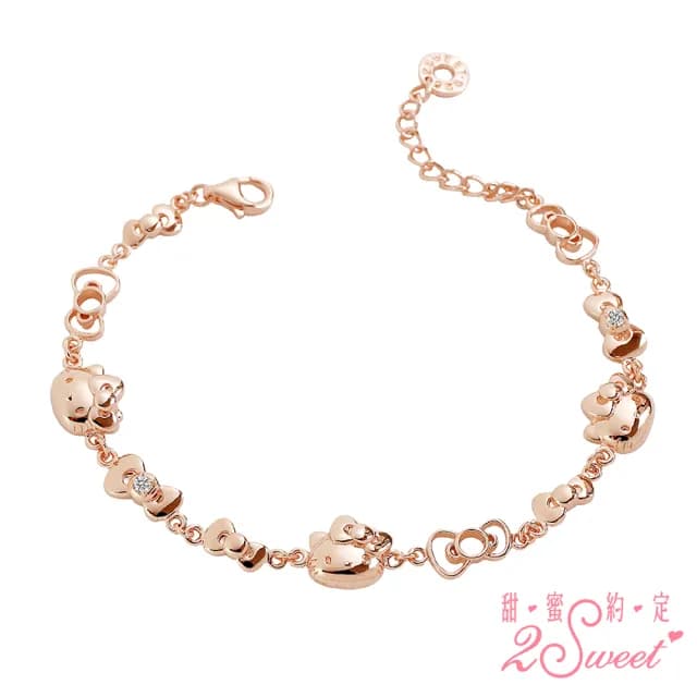 【2sweet 甜蜜約定】Hello Kitty大蝴蝶結系列純銀手鍊玫瑰金色(甜蜜約定 KT 銀飾)