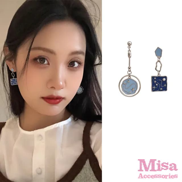【MISA】韓國設計S925銀針不規則創意星球造型耳環(S925銀針耳環 星球耳環)