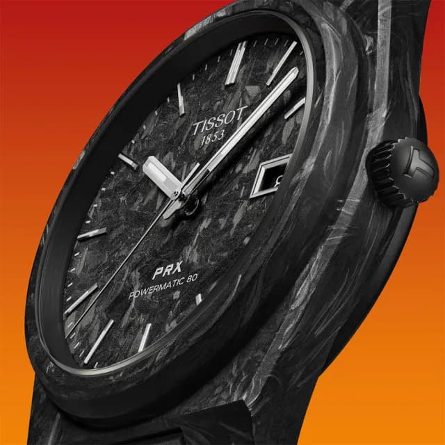 【TISSOT 天梭 官方授權】李棟旭配戴款 PRX CARBON 鍛造碳錶殼機械錶 手錶 送禮 推薦(T1379079720100)