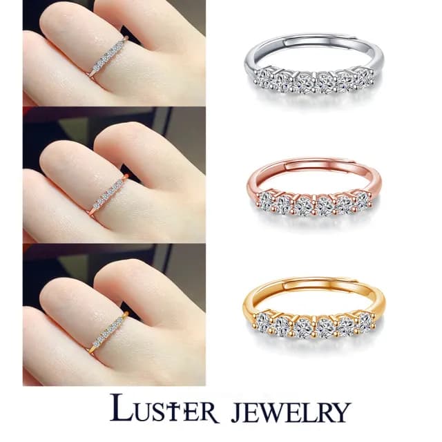 【Luster】情人節禮物! 3分 D/VS 培育鑽 純銀 開運線戒 招財尾戒 鑽石戒指-三色任選(培育鑽x6 總重0.18ct)