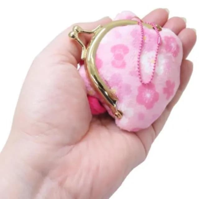 【小禮堂】Sanrio 三麗鷗 造型絨毛口金零錢包 附吊鏈 S 櫻花款 Kitty 美樂蒂 酷洛米(平輸品)