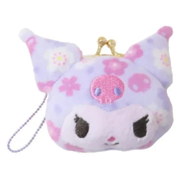 【小禮堂】Sanrio 三麗鷗 造型絨毛口金零錢包 附吊鏈 S 櫻花款 Kitty 美樂蒂 酷洛米(平輸品)
