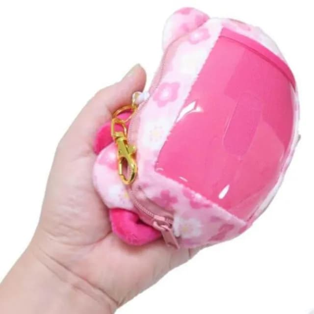 【小禮堂】Sanrio 三麗鷗 絨毛大臉伸縮票卡零錢包吊飾 櫻花款 Kitty 美樂蒂 酷洛米(平輸品)