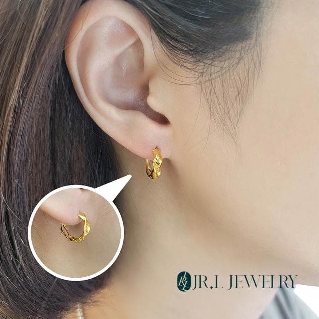 【JR.L金瑞利珠寶】情人節禮物 18K金 扭轉鏤空K金耳環