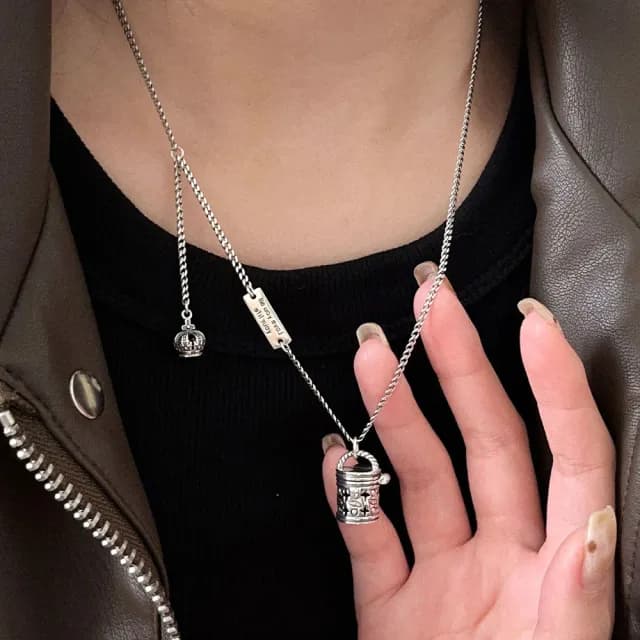 【KT DADA】尼泊爾烏盒項鍊 蓋可打開 空心吊墜 純銀項鍊 百搭飾品 男女適用 純銀項鍊 皇冠吊墜項鍊