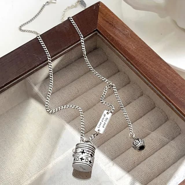 【KT DADA】尼泊爾烏盒項鍊 蓋可打開 空心吊墜 純銀項鍊 百搭飾品 男女適用 純銀項鍊 皇冠吊墜項鍊