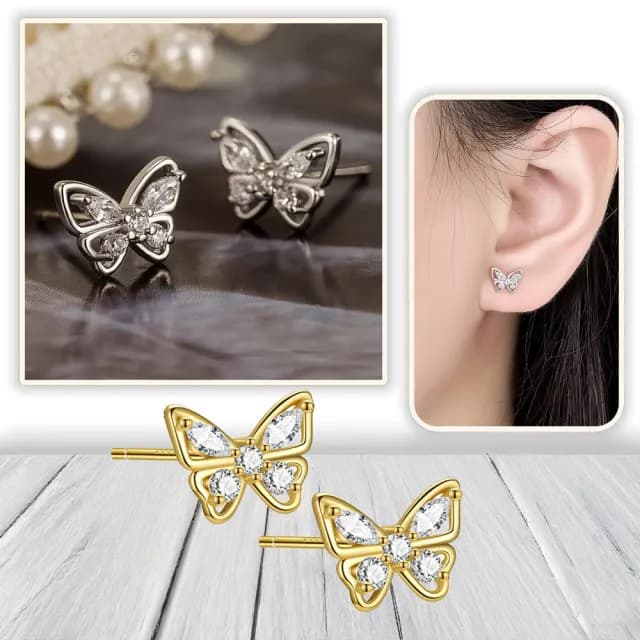 【I.Dear Jewelry】蝶夢相隨-韓系可愛蝴蝶氣質鑲鑽耳針耳環(耳環女 水鑽耳環 交換禮物)