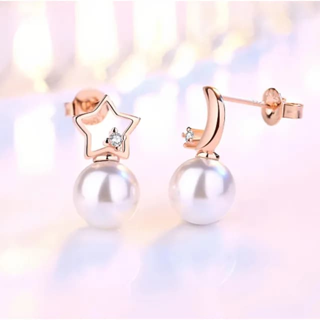 【I.Dear Jewelry】星月之戀-韓系浪漫不對稱星星月亮珍珠耳針耳環(耳環女 珍珠耳環 玫瑰金耳環)
