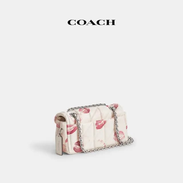 【COACH】蔻馳官方直營 TABBY 絎縫和嘴唇印花20號單肩手袋-LH/粉筆白色 混合色(CR114)