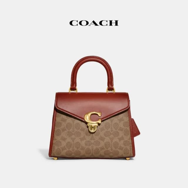 【COACH】蔻馳官方直營 SAMMY經典Logo頂部手柄手袋-B4/棕黃色 鏽紅色(CH724)