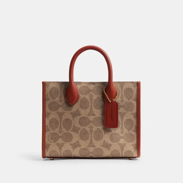 【COACH】蔻馳官方直營 ACE 經典Logo17號托特手袋-B4/棕黃色 鏽紅色(CT891線上限定)
