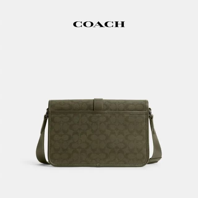 【COACH】蔻馳官方直營 LEAGUE經典Logo郵差包 騎行手袋 騎行包 斜背包-軍綠色(CU041)
