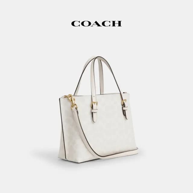 【COACH】蔻馳官方直營 MOLLIE 經典Logo25號托特手袋-IM/白色/粉筆白色(CV965)