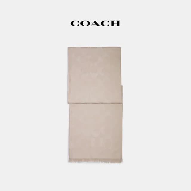 【COACH】蔻馳官方直營 經典Logo圍巾-淡褐色(CB700)