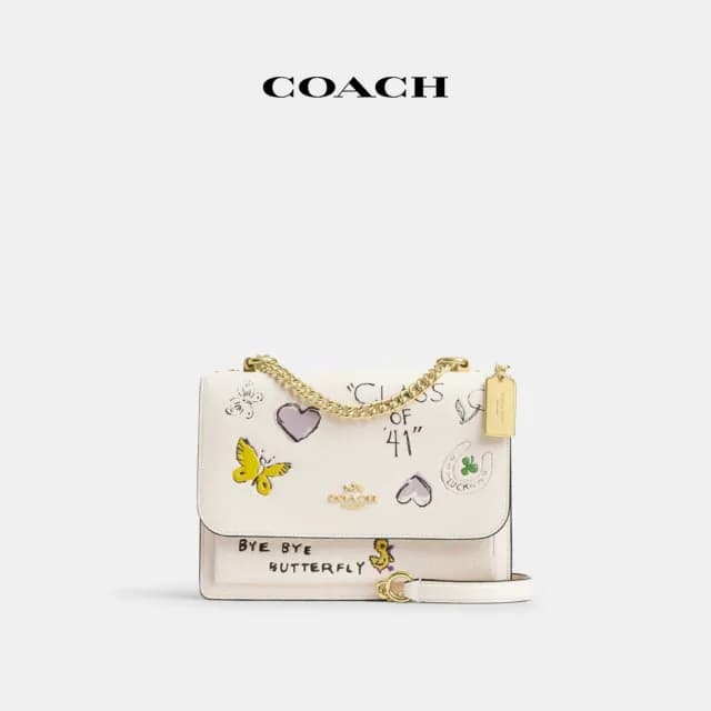 【COACH】蔻馳官方直營 KLARE素描印花斜背手袋-IM/粉筆白色 混合色(CAK15)