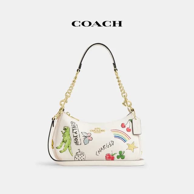 【COACH】蔻馳官方直營 TERI素描印花單肩手袋-IM/粉筆白色 混合色(CAK17)