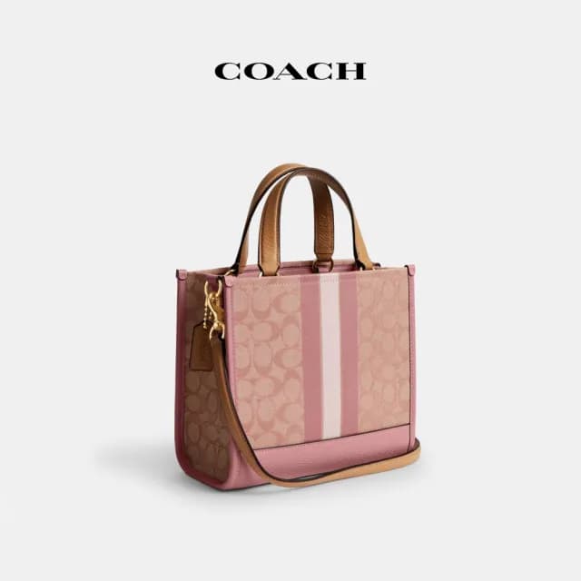 【COACH】蔻馳官方直營 DEMPSEY 經典條紋和COACH貼飾22號托特手袋-兩色可選(CQ878)