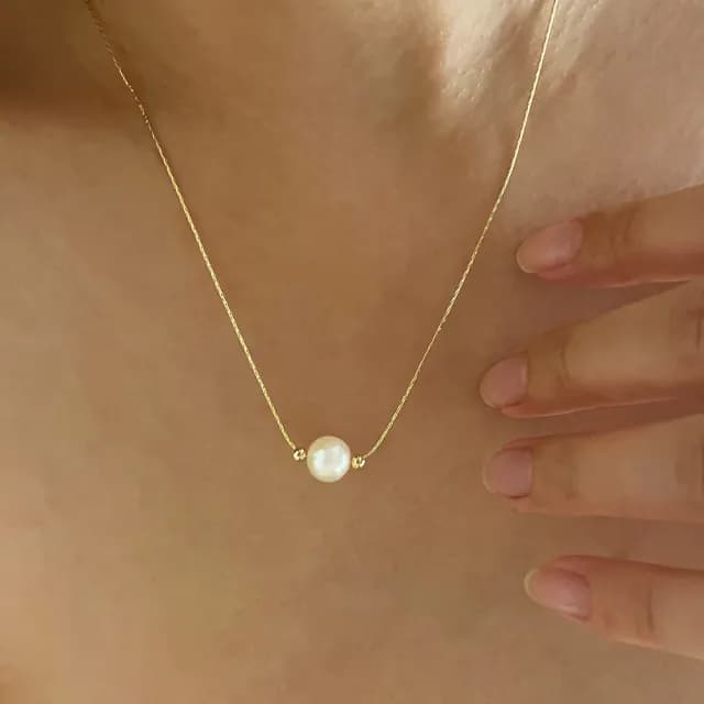 【CReAM】Ulima單顆大天然淡水白珍珠+二顆小珍珠金色金屬女項鍊(生日 禮物 送禮 禮盒)