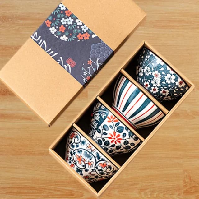 【渥思】藍調花語陶瓷4入碗禮盒(餐具 瓷器碗盤 飯碗 入厝禮)