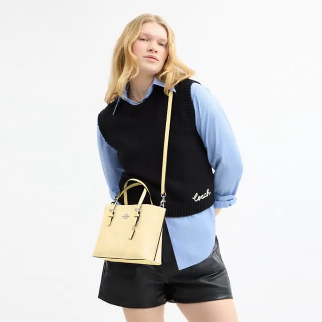 【COACH】蔻馳官方直營 MOLLIE 經典Logo25號托特手袋-SV/乾草色(CAL50)