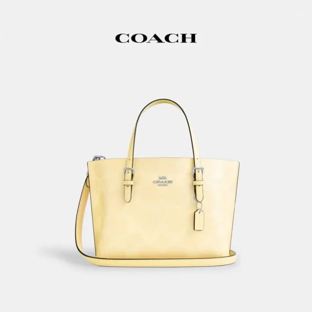 【COACH】蔻馳官方直營 MOLLIE 經典Logo25號托特手袋-SV/乾草色(CAL50)