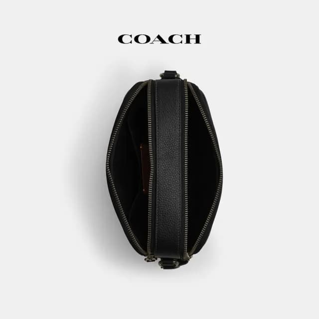【COACH】蔻馳官方直營 GRAHAM VARSITY圖案斜背手袋-青銅色硬體/黑色/粉筆白色(CAJ64)