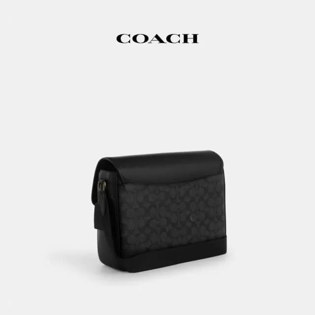 【COACH】蔻馳官方直營 RACER經典Logo郵差包 騎行手袋 騎行包 斜背包-炭黑色/黑色(CT716)