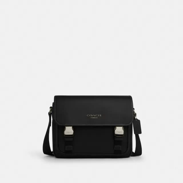 【COACH】蔻馳官方直營 RACER郵差包 騎行手袋 騎行包 斜背包-黑色(CU110)
