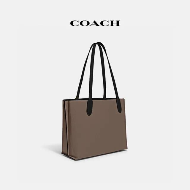 【COACH】蔻馳官方直營 WILLOW經典 SIGNATURE 帆布襯裡撞色托特手袋 托特包-深石灰色(C0692)