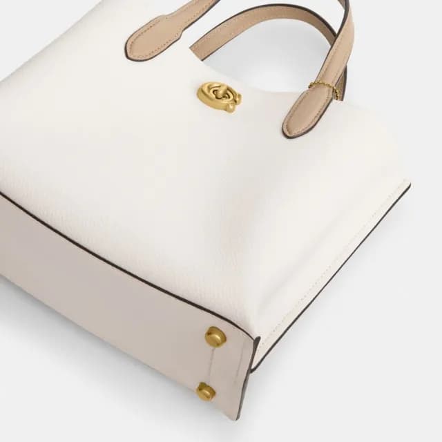 【COACH】蔻馳官方直營 WILLOW24 撞色托特包 托特手袋-粉筆白色混合色(C8561)